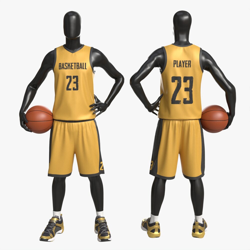 Male Mannequin In Basketball Uniform Standing With Ball 3D модель