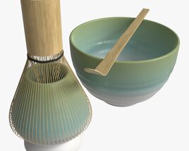 Matcha Tea Set Bowl Whisk Spoon 3D модель