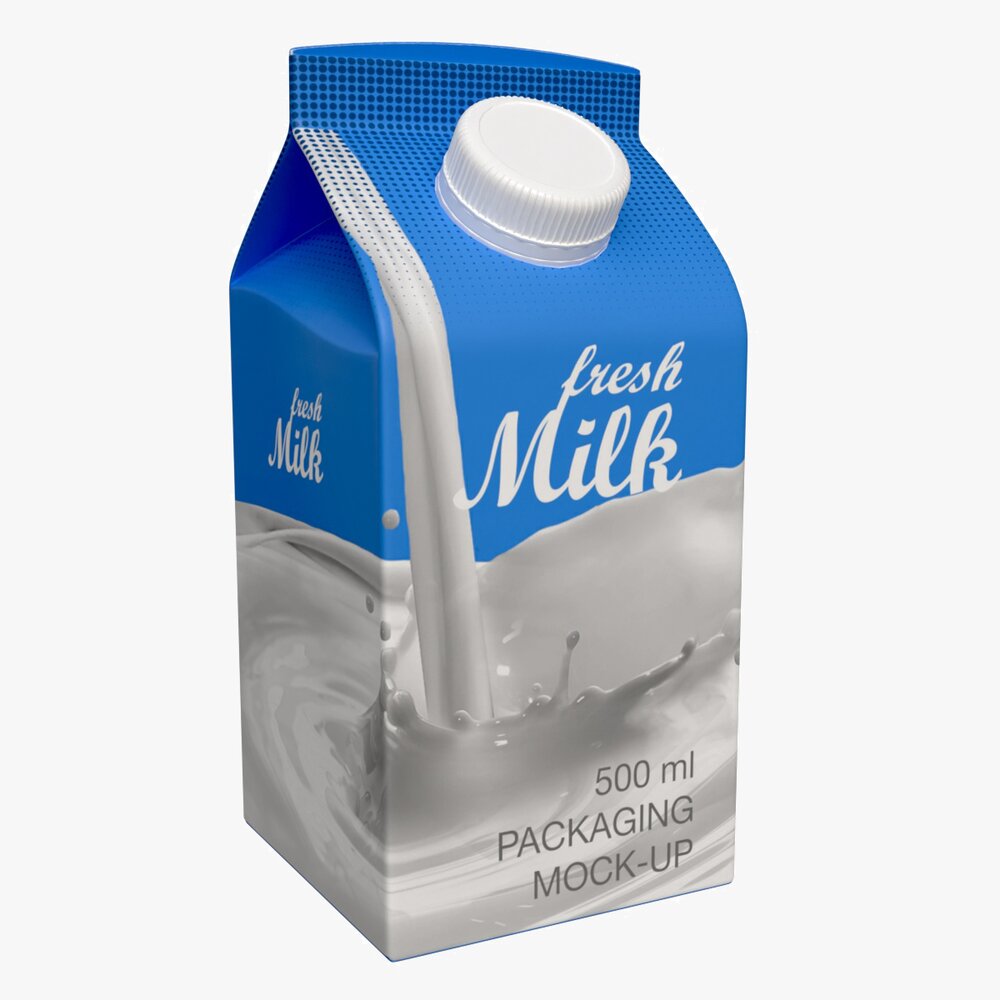 Milk Packaging Box With Cap 500 Ml Mockup 01 3D 모델 