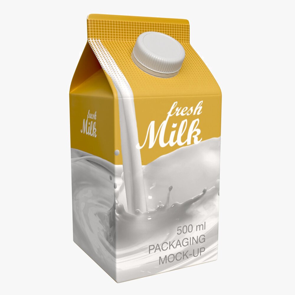 Milk Packaging Box With Cap 500 Ml Mockup 02 3D模型