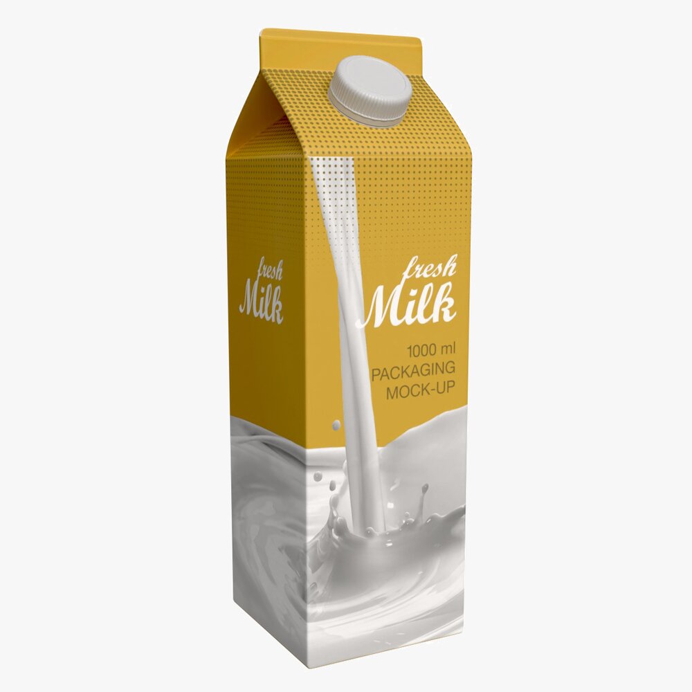 Milk Packaging Box With Cap 1000 Ml Mockup 3D-Modell