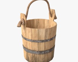 Old Wooden Bucket With Rope Handle 3D model