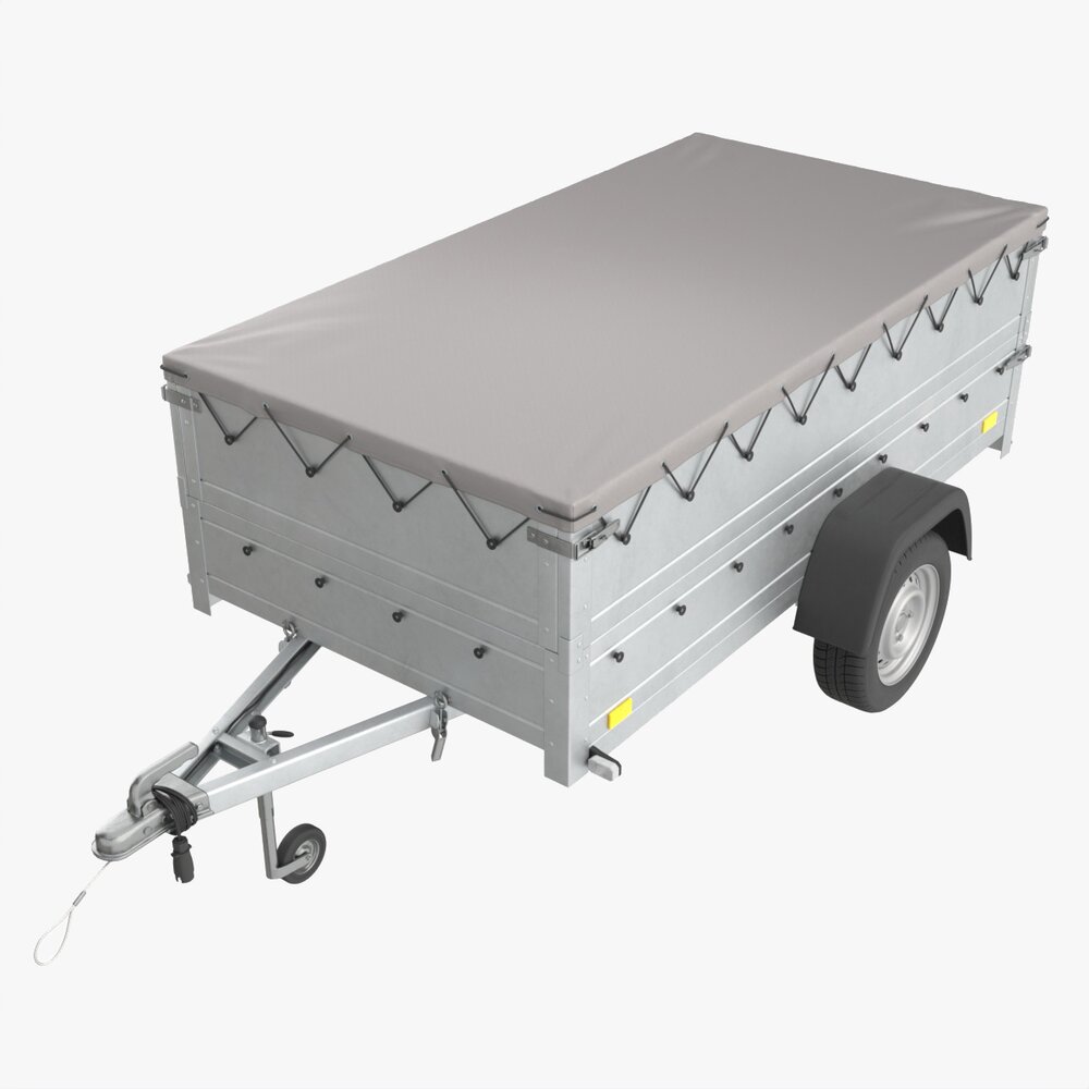 Single Axle Car Trailer With Extra Walls Cover Jockey Wheel Extended 3Dモデル