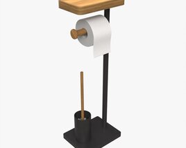 Toilet Brush With Stand And Paper On Holder Modello 3D
