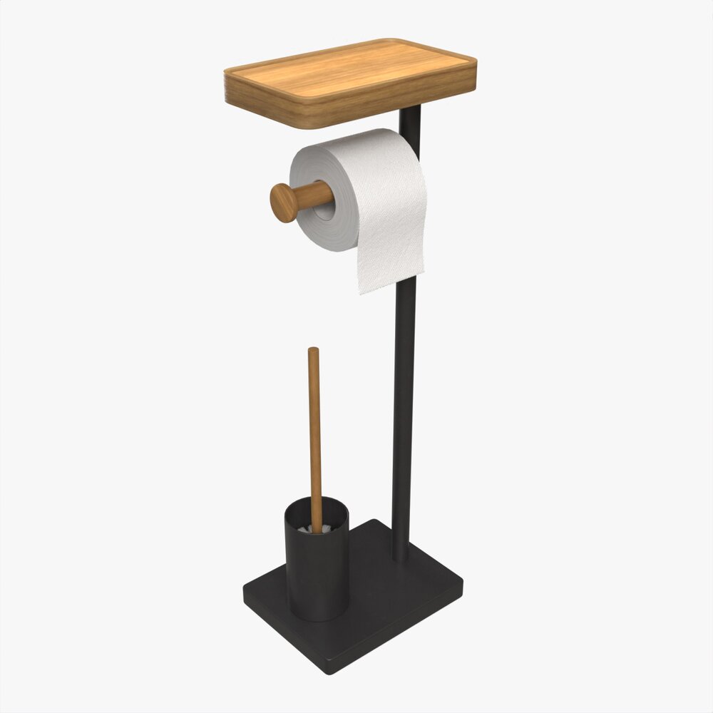 Toilet Brush With Stand And Paper On Holder 3D model