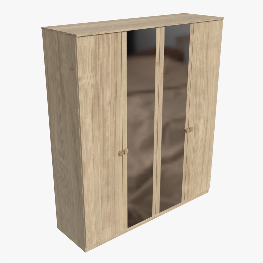 Wardrobe 4-door Wooden With Mirrors Modèle 3d