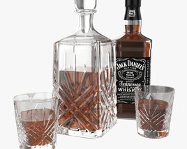 Whiskey Jack Daniels Decanter Bottle With Glasses 3Dモデル
