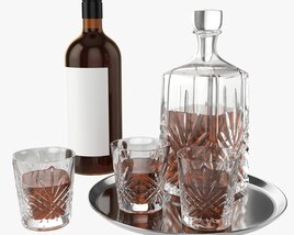 Whiskey Set On Tray Decanter Bottle And Glasses 3D 모델 