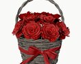 Bouquet Of Red Roses In Wicker Basket 3d model