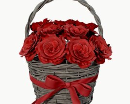 Bouquet Of Red Roses In Wicker Basket Modelo 3D