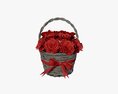 Bouquet Of Red Roses In Wicker Basket 3D模型