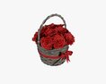 Bouquet Of Red Roses In Wicker Basket 3d model