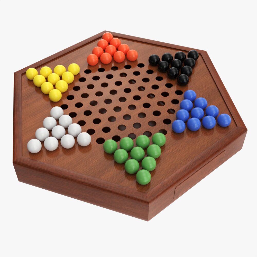 Chinese Checkers Wooden Board Table Game Unboxed 3D 모델 