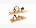 Floating Wooden Shelves With Decorations And Plants Modello 3D