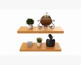 Floating Wooden Shelves With Decorations And Plants 3D 모델 