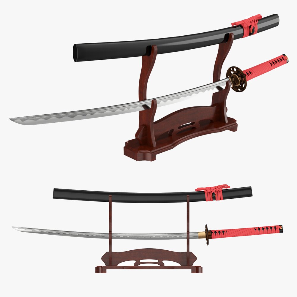 Japanese Sword Katana On A Two Stand 3D model