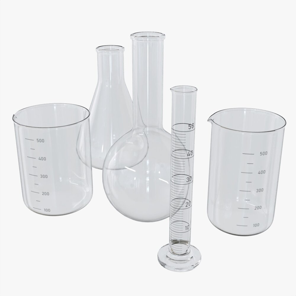 Laboratory Glassware Flasks Measuring Cups 3D 모델 