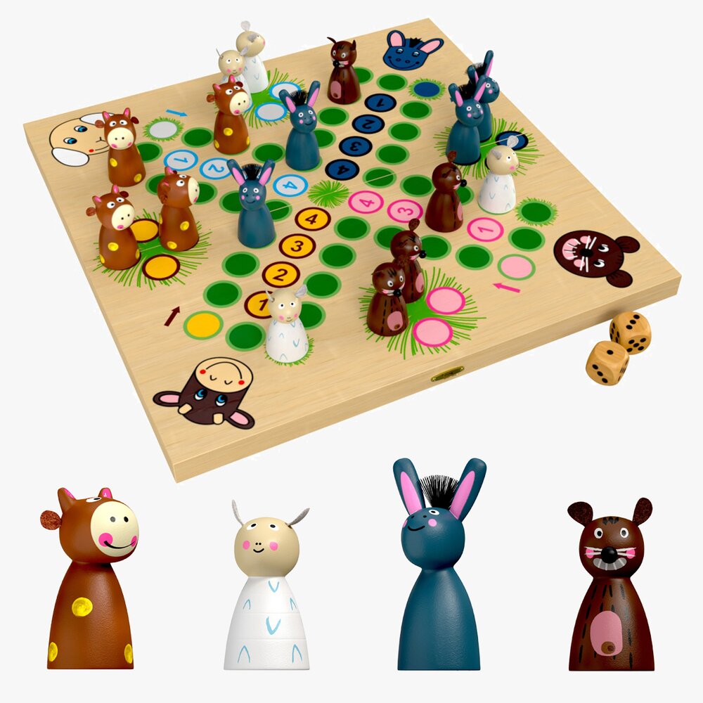 Ludo Animals Wooden Board Table Game 3D模型