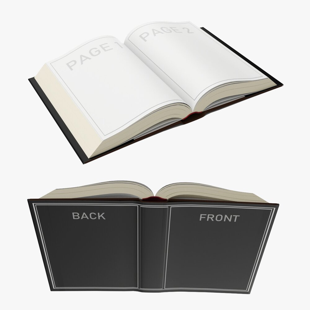 Open Book With Blank Pages And Bookjacket Mockup 3D model