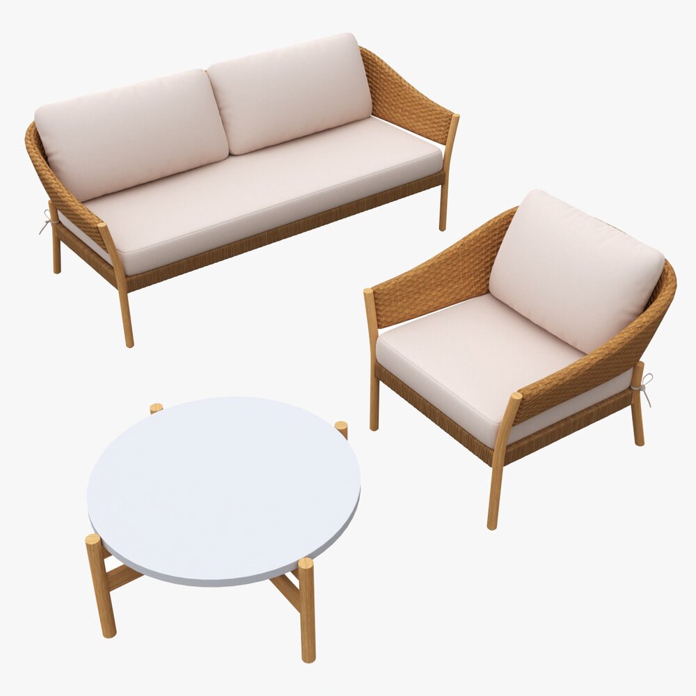 Outdoor Set 2 Seater Sofa Chair Coffee Table 02 Modelo 3D