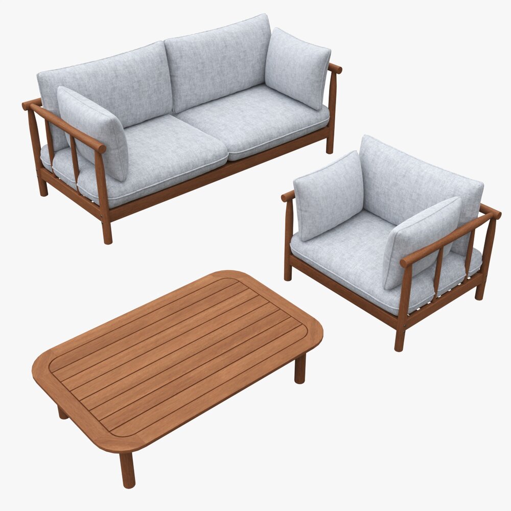 Outdoor Set 2 Seater Sofa Chair Coffee Table 03 3D模型