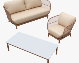 Outdoor Set 3 Seater Sofa Chair Coffee Table 01 3D model