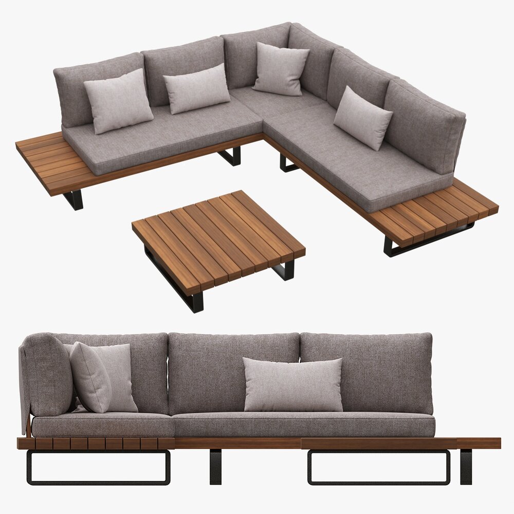 Outdoor Set 5 Seater Corner Sofa Coffee Table Modèle 3D