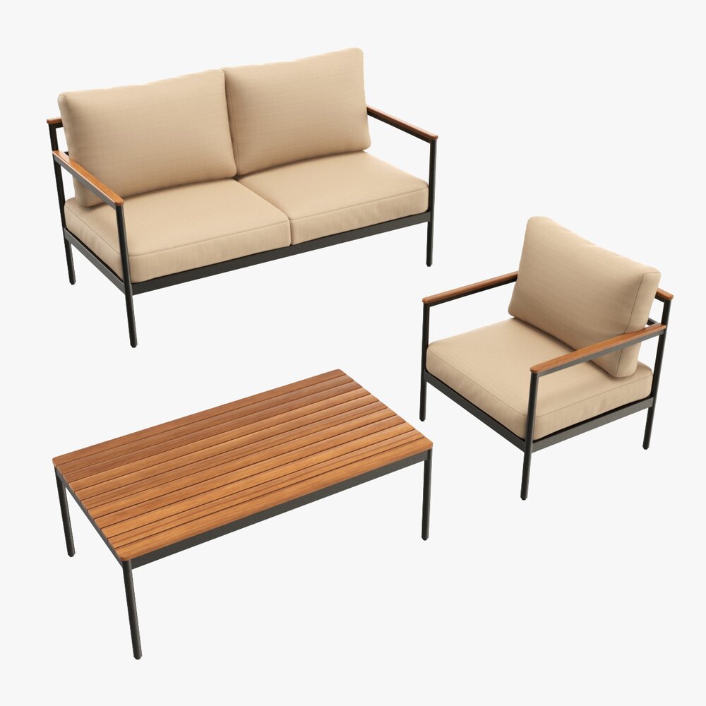 Outdoor Set Seater Sofa Chair Coffee Table 01 3D 모델 