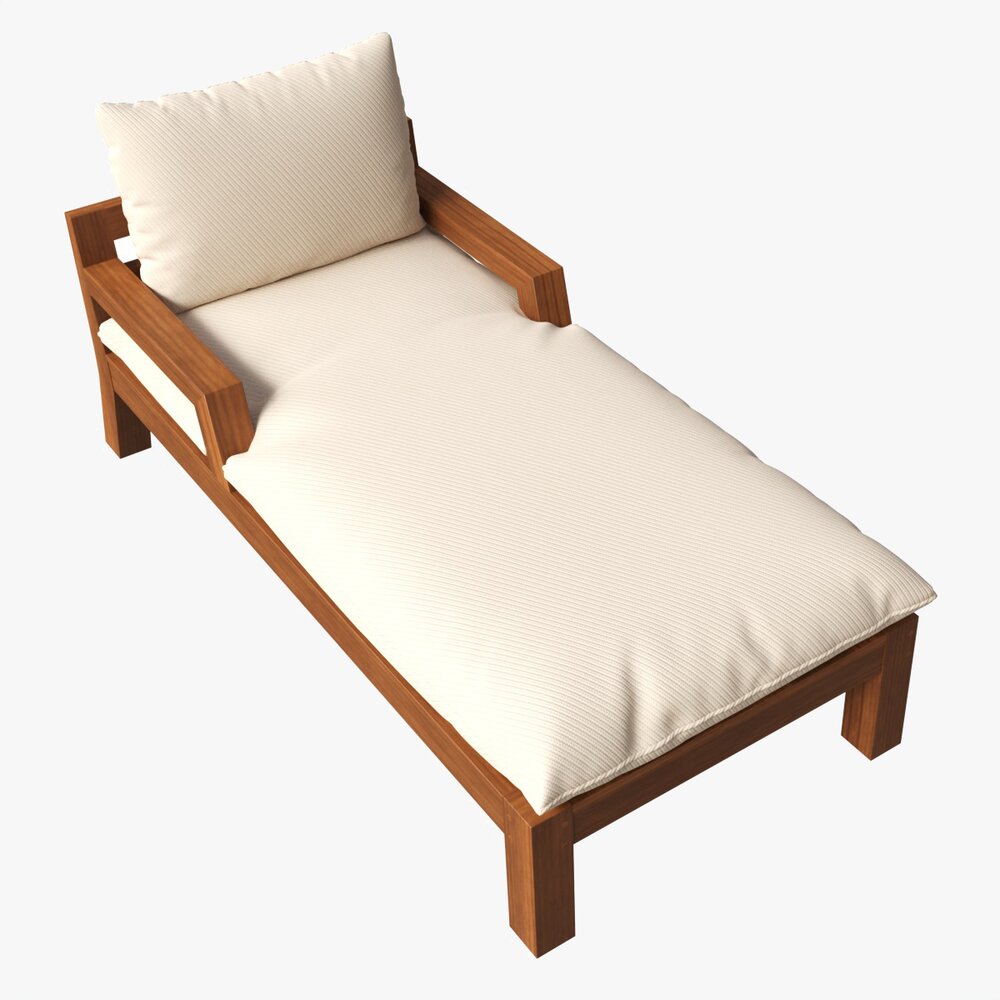 Outdoor Wood Sun Lounger With Cushions 02 Modelo 3D