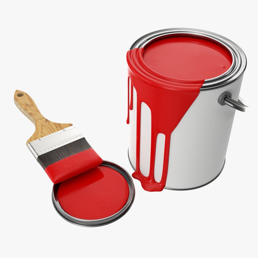 Paint Bucket Opened With Brush 01 Modello 3D