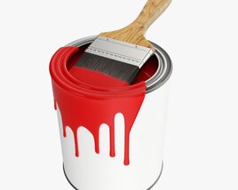 Paint Bucket Opened With Brush 02 3D model