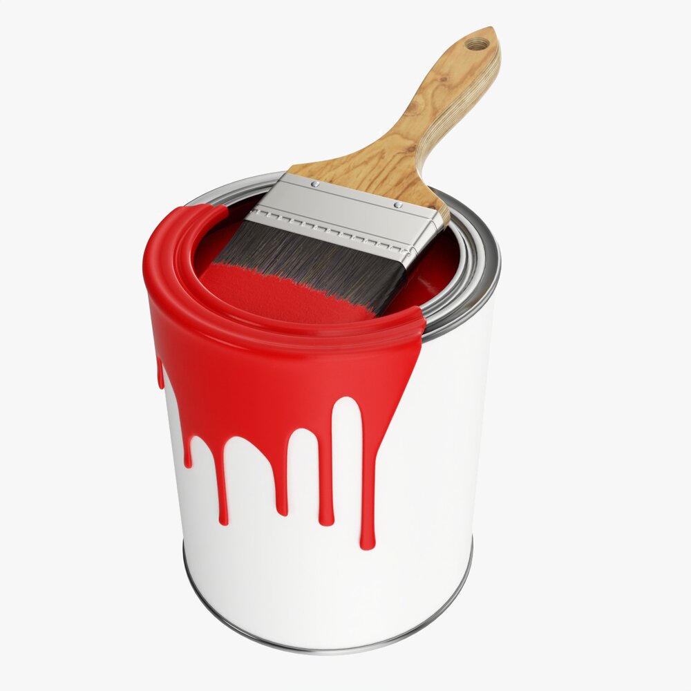 Paint Bucket Opened With Brush 02 Modello 3D