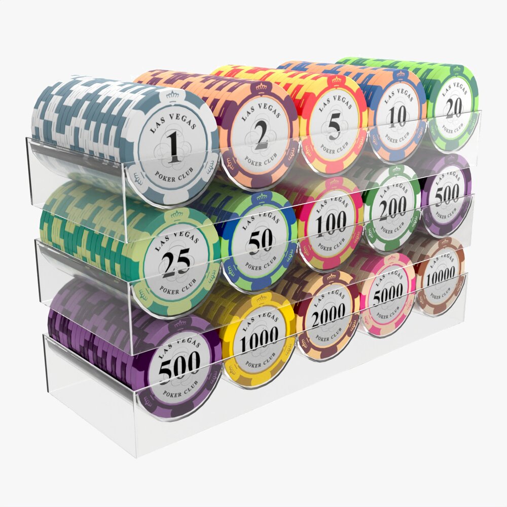 Poker Chips With Clear Box Casino Coins 3D модель