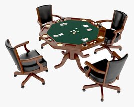 Poker Table Octagonal With Chairs 3D model