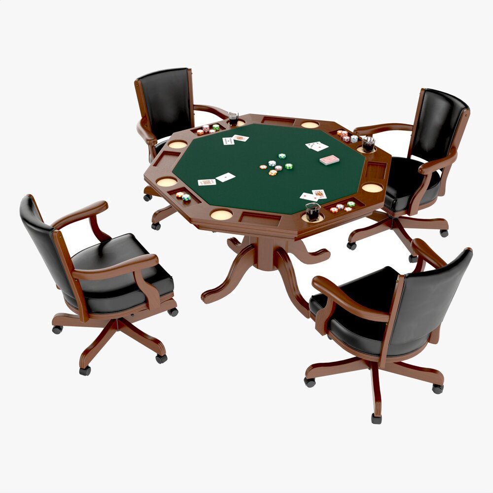 Poker Table Octagonal With Chairs 3D модель