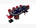Poker Table Rectangular Curved Corners Full Set With Chairs 3D 모델 