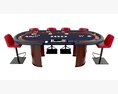 Poker Table Rectangular Curved Corners Full Set With Chairs 3D модель