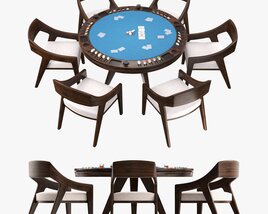 Poker Table Round With Chairs Full Set 3D model