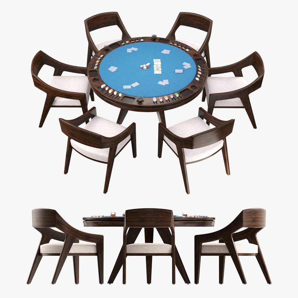 Poker Table Round With Chairs Full Set Modello 3D