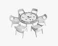 Poker Table Round With Chairs Full Set 3D模型