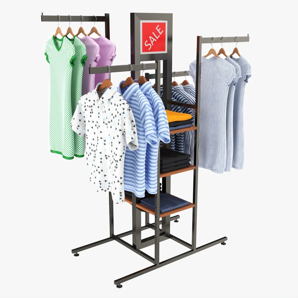 Store 4-way Square Tube Clothing Rack 3D 모델 