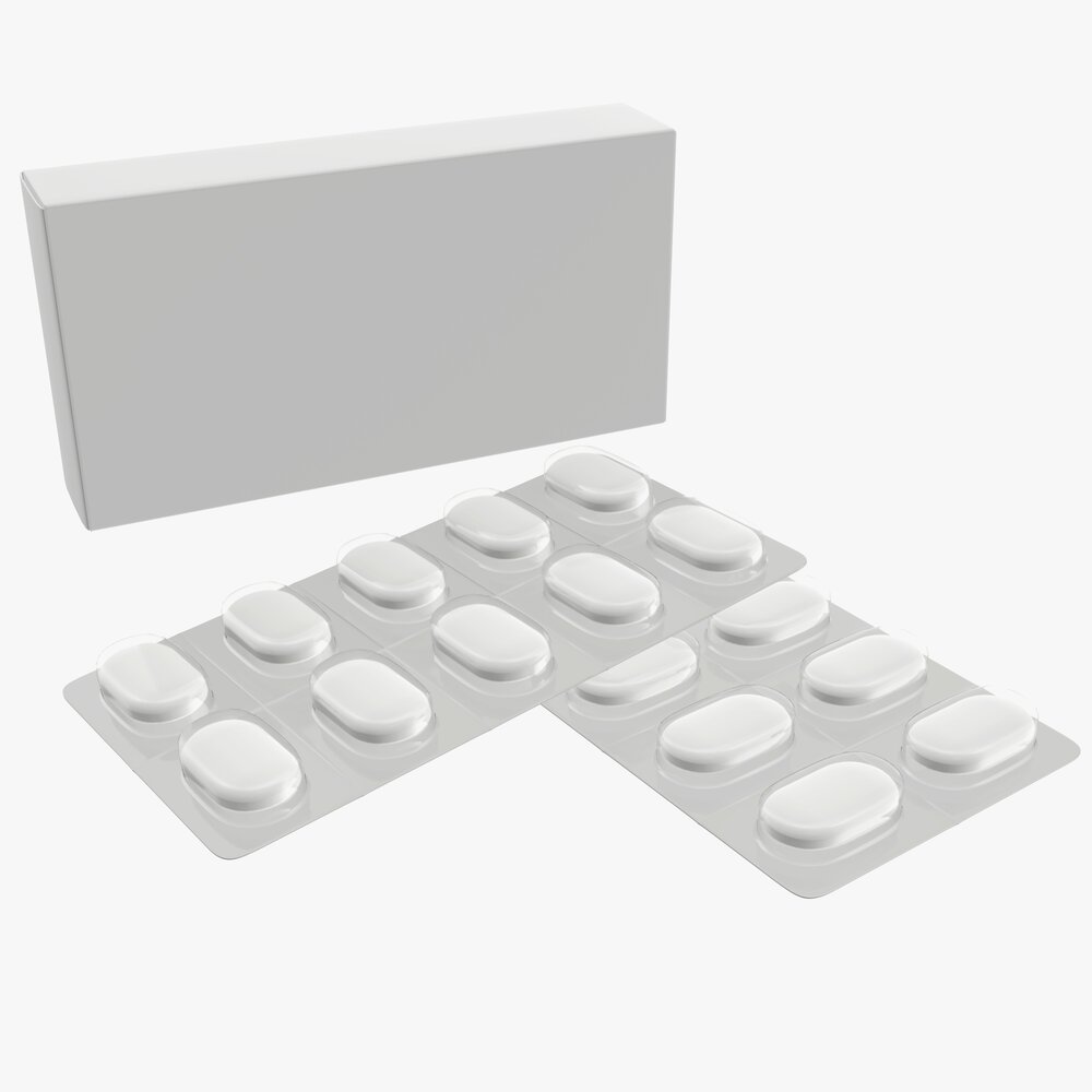 Pills With Paper Box Package 03 Modello 3D