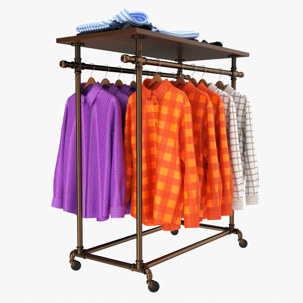 Store Display Clothing Double Bar Rack System Modello 3D
