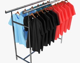 Store Double Bar Rack With Clothes 3D модель
