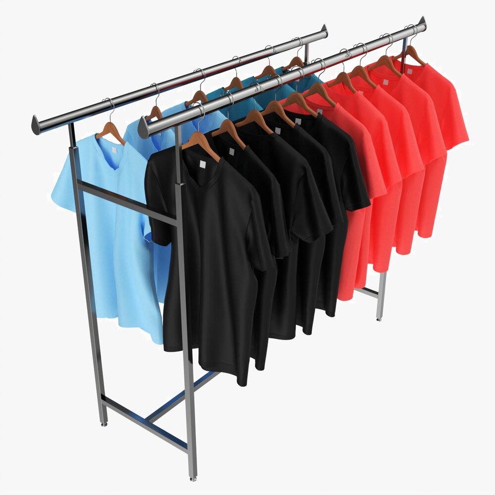 Store Double Bar Rack With Clothes Modèle 3D