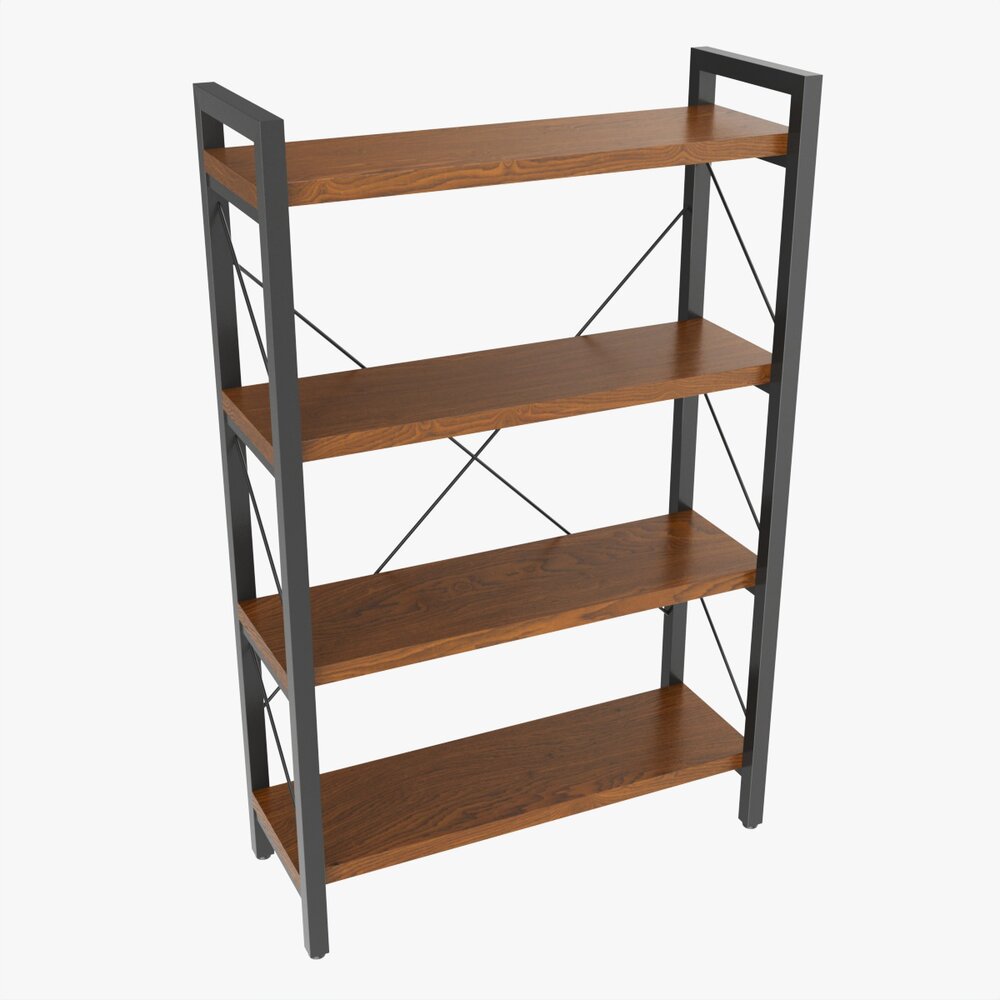 Store Industrial Shelf Bookcase Metal And Wooden Modelo 3d