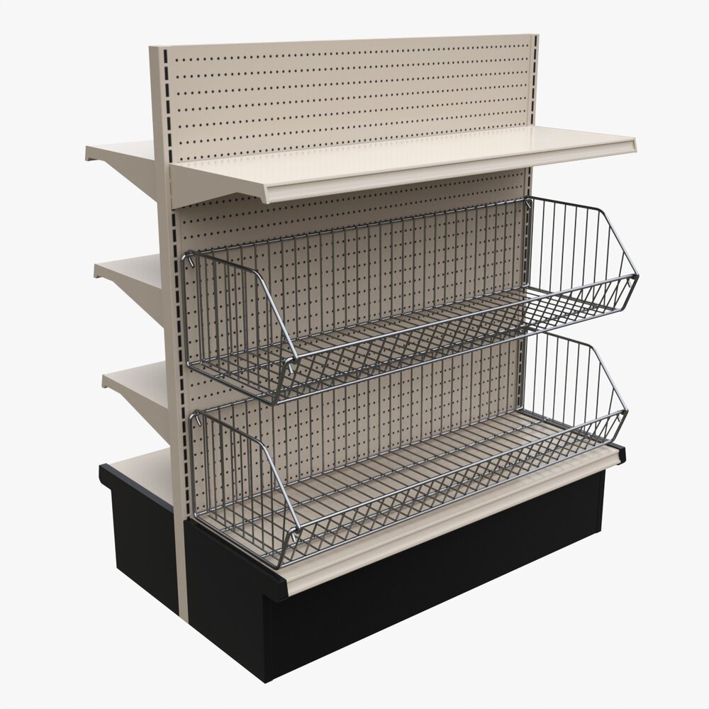 Store Shelving Double Sided Unit Small With Baskets 3Dモデル