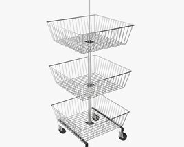 Store Wire Square Baskets 3-tier On Wheels 3D model