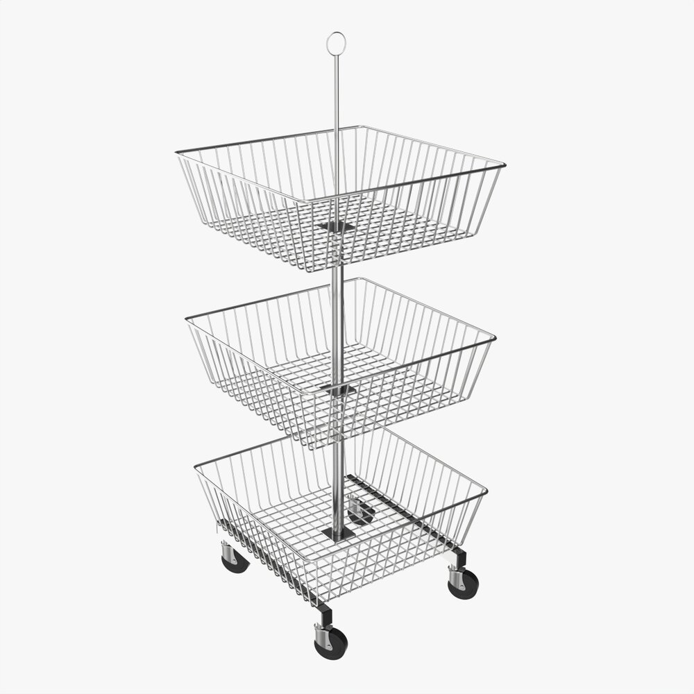 Store Wire Square Baskets 3-tier On Wheels 3D model