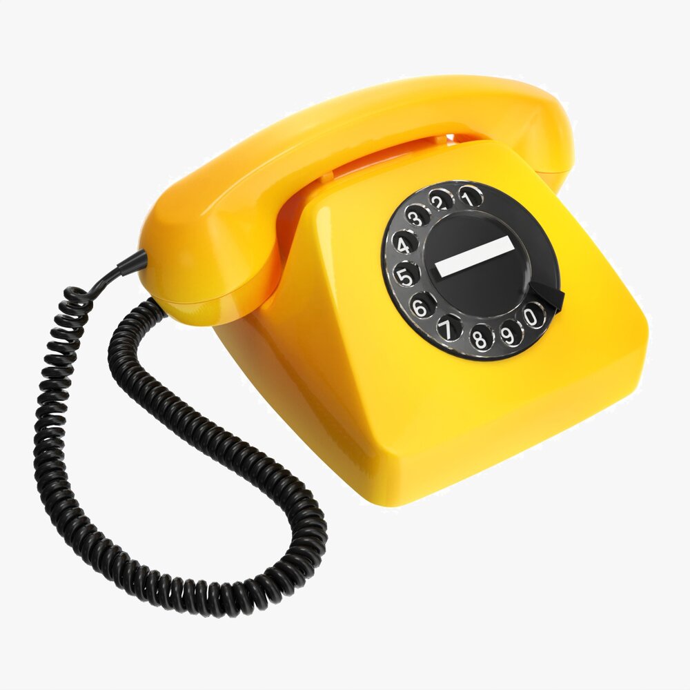 Table Rotary Dial Telephone Yellow 3D模型